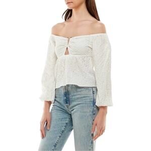 WAYF Ivory Off Shoulder Smocked Blouse XS NWT | Lined Keyhole Peasant Top